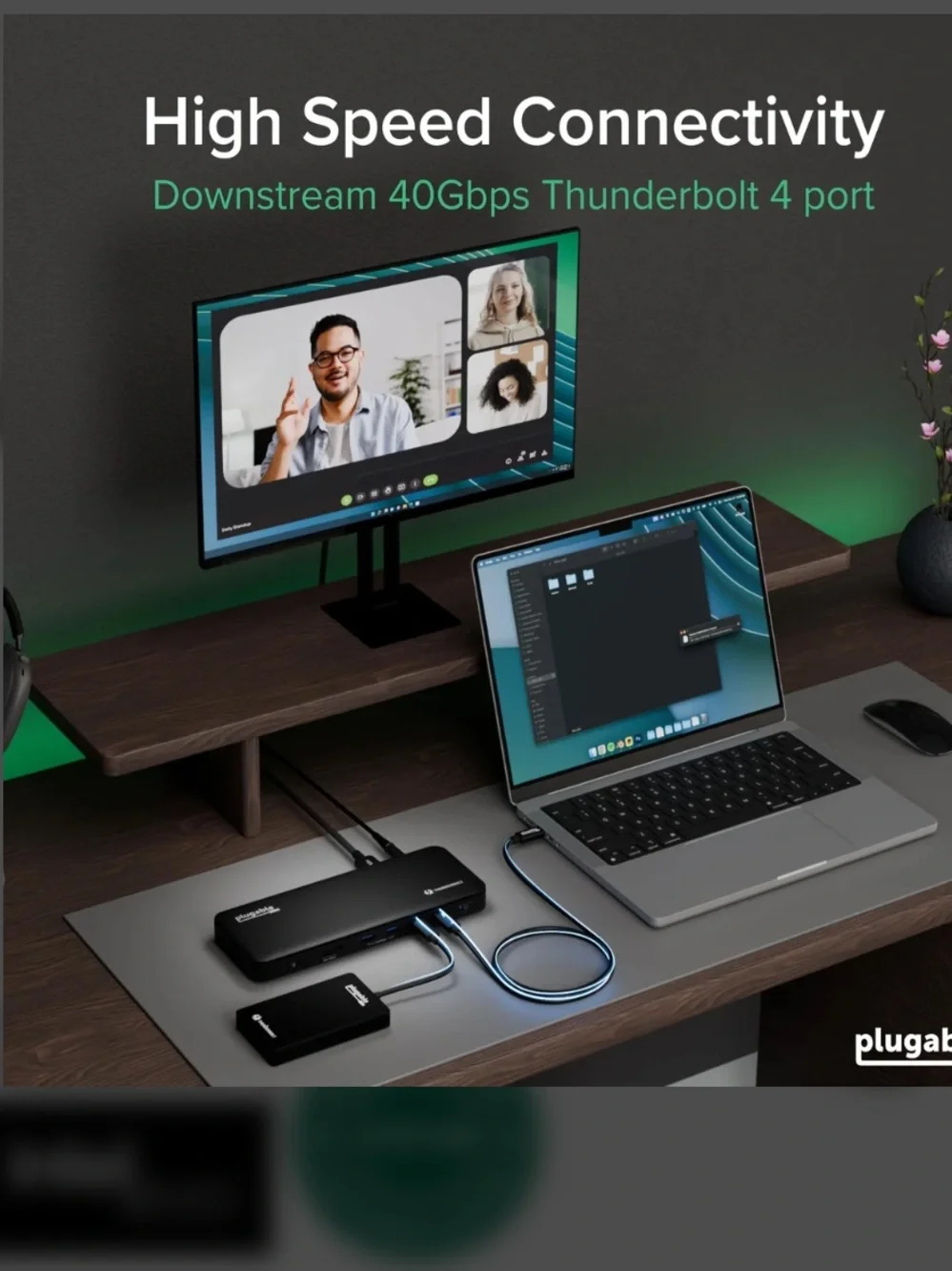 PLUGABLE THUNDERBOLT 4 DOCK FOR 4K DUAL MONITORS OR SINGLE 8K, 100W LAPTOP CHARG